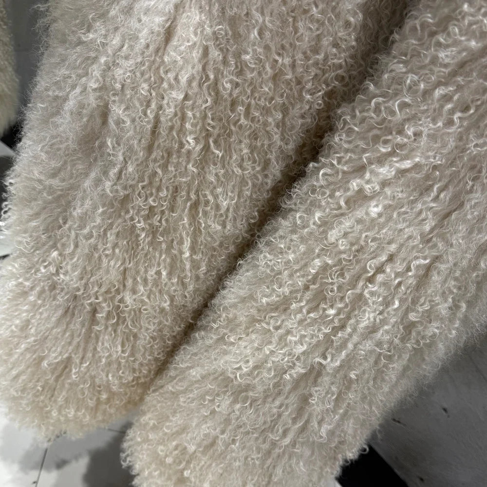 Damen Langer Mantel mit zotteligem Kragen Warmer Winter Outwear