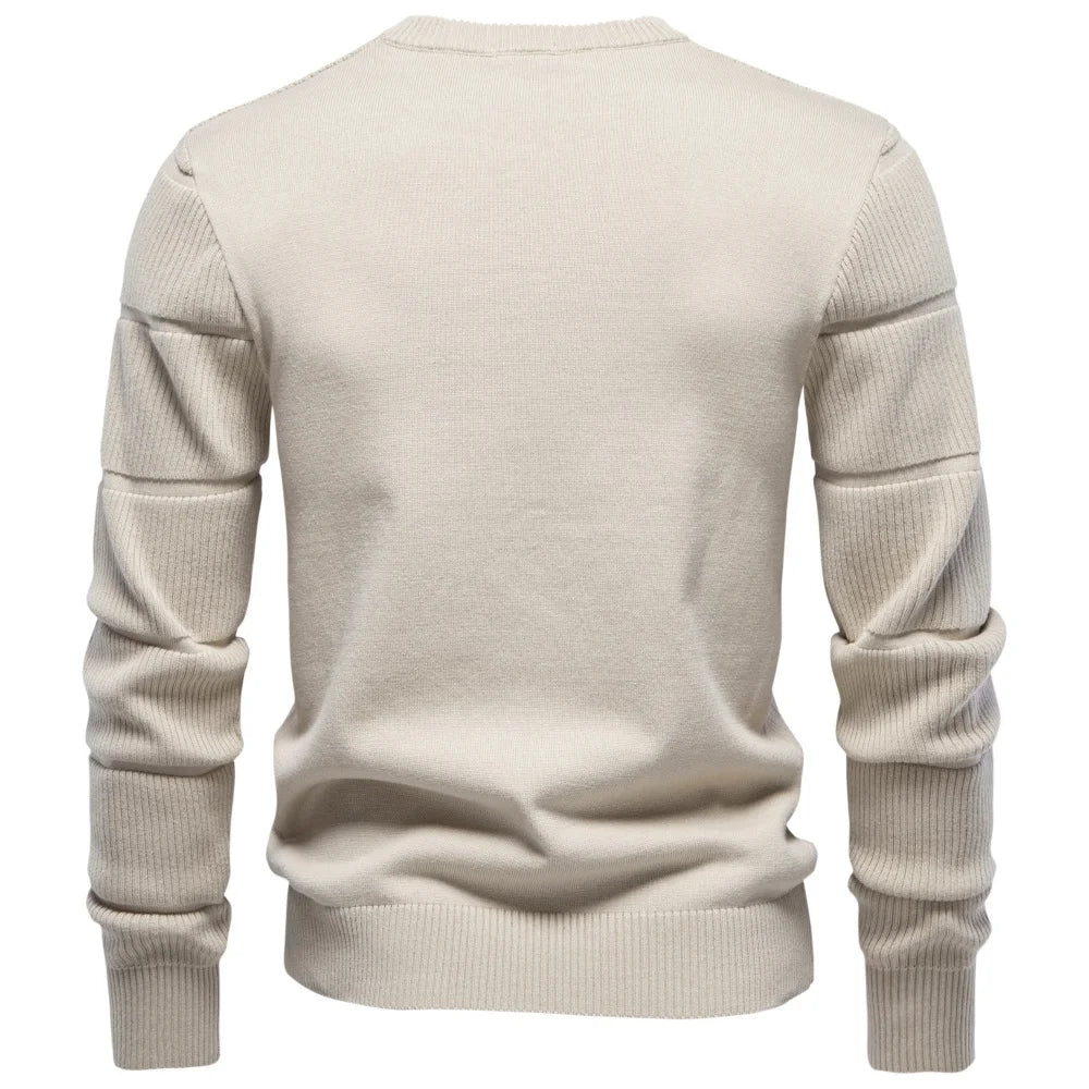 Herren Rippstrick Pullover Rundhals mit Strukturstreifen