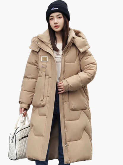 Damen Winter Daunenmantel Lang mit Kapuze, Modisch & Warm, Perfekt für kalte Tage