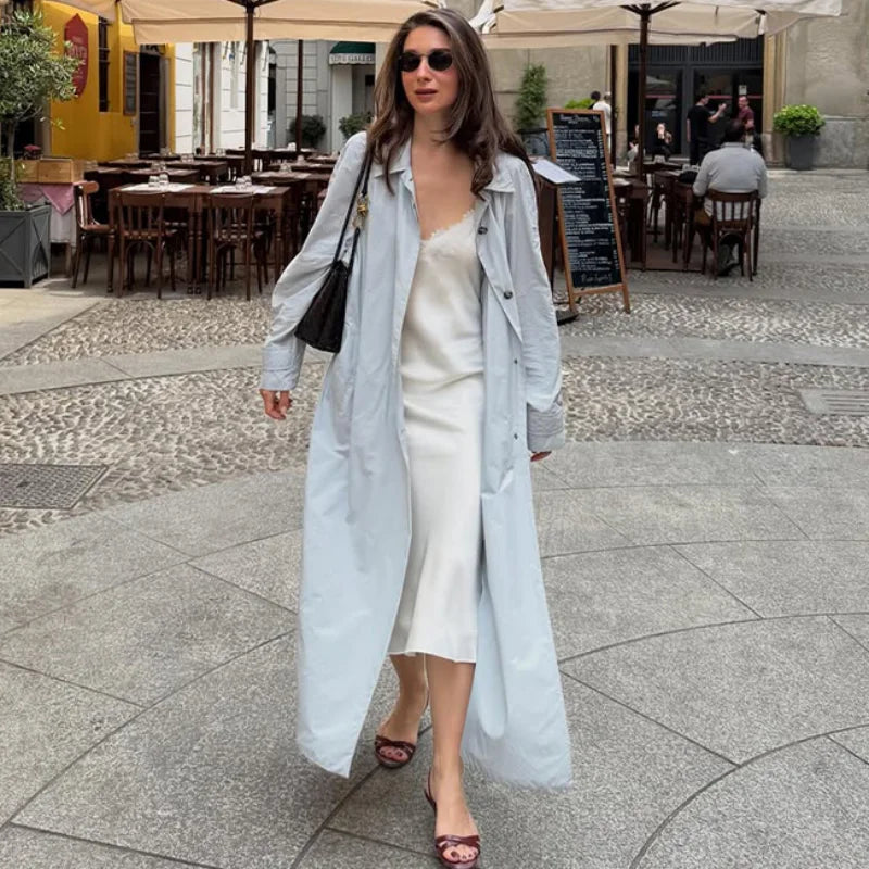 Damen Langer Mantel Übergroßer Trenchcoat mit Stehkragen und weiten Ärmeln