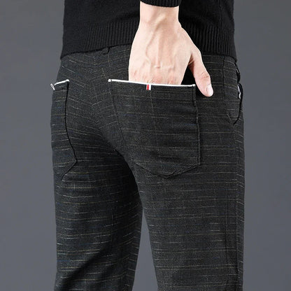 Herren Hose Grau Kariert Slim Fit Stoffhose