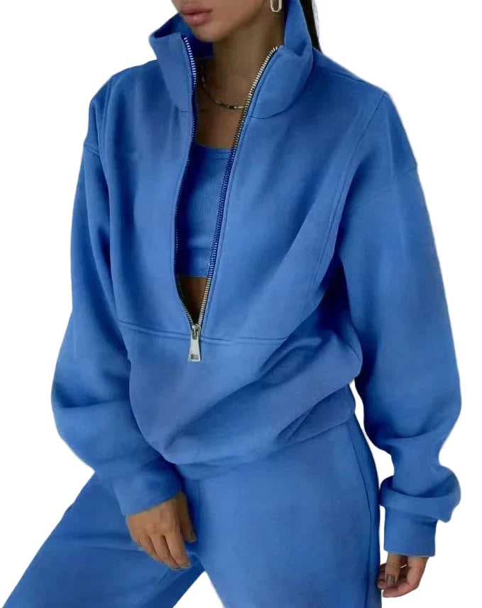 Damen Freizeit Trainingsanzug mit Reißverschluss – Bequemer Zweiteiler für Alltag und Sport