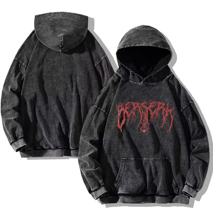 Oversized Kapuzenpullover Dunkelgrau mit Front- und Rückenprint und Ärmelprints