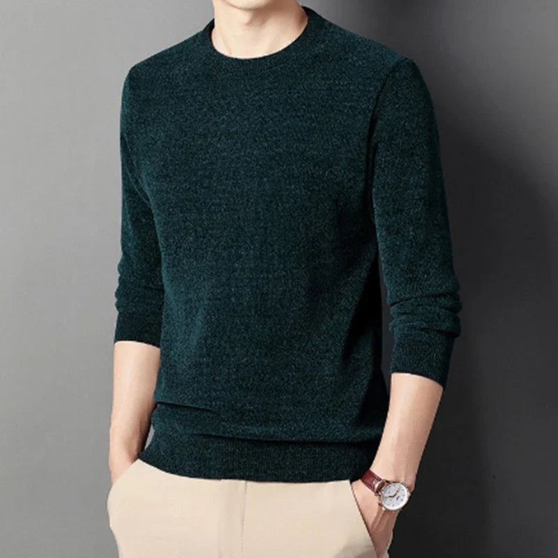 Herren Winter Pullover Rundhals Langarm Uni Farbe Warm gefüttert
