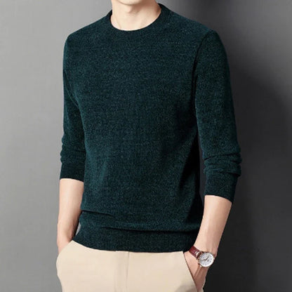 Herren Winter Pullover Rundhals Langarm Uni Farbe Warm gefüttert