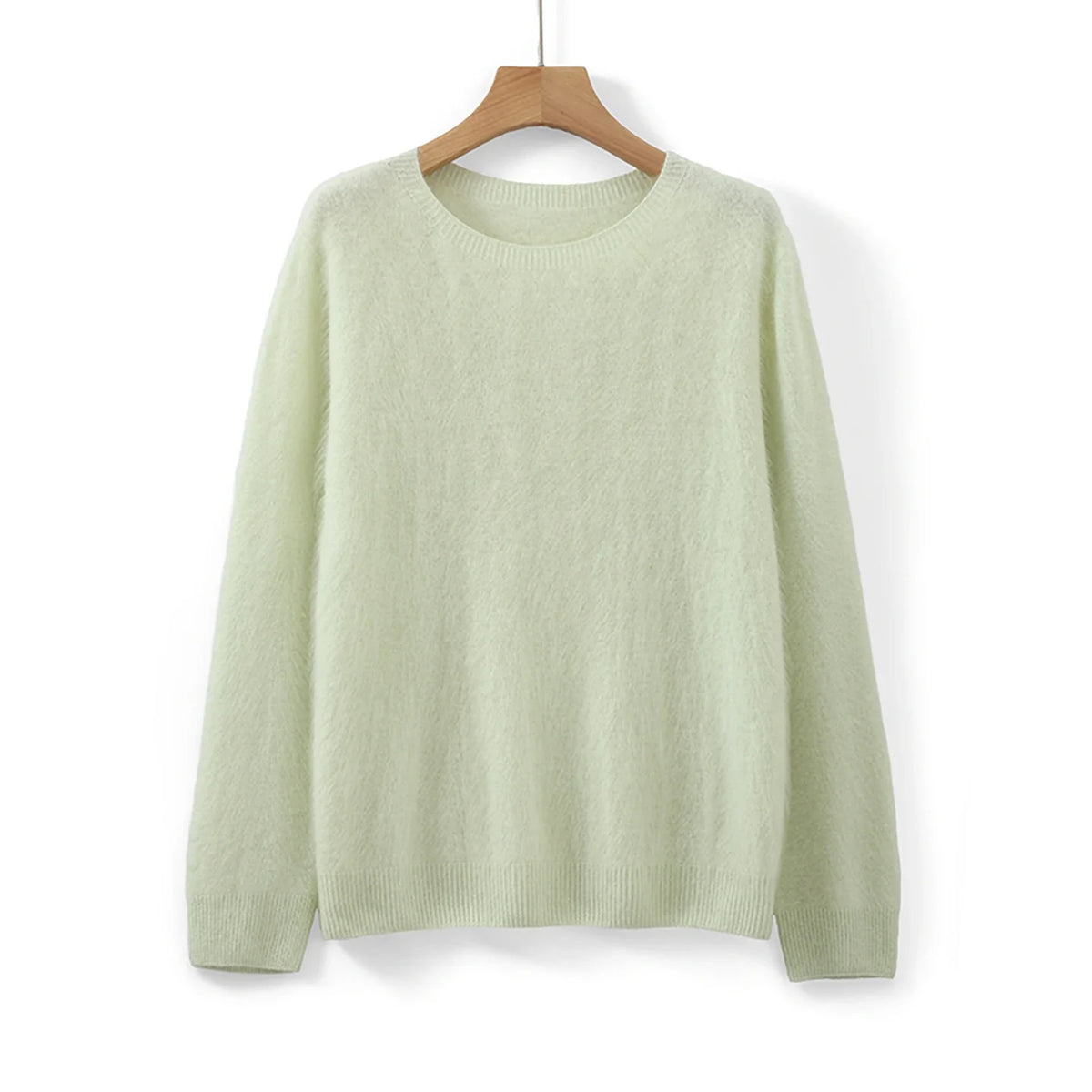 Damen Pullover flauschig weich Rundhalsausschnitt Langarm Strickpullover