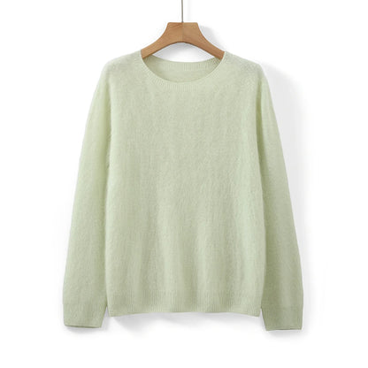 Damen Pullover flauschig weich Rundhalsausschnitt Langarm Strickpullover