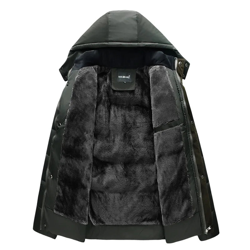 Herren Winterjacke mit Kapuze und Plüschfutter Gepolstert Schwarz