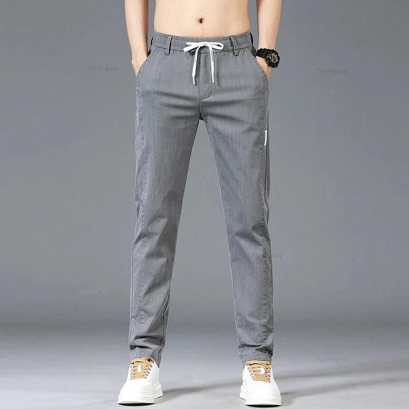 Herren Freizeithose Elastischer Bund Kordelzug Hellblau