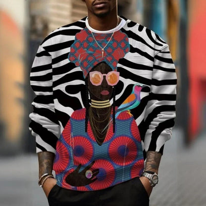 Herren Rundhals-Sweatshirt mit Afrika-Motiv und Augenprint, Weiß