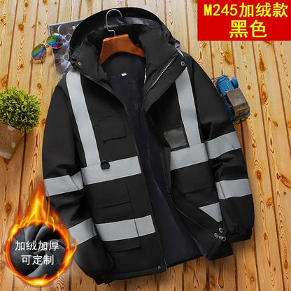 Sicherheits Arbeitsjacke Herren Fleece Reflektorstreifen Kapuze