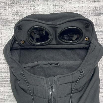 Unisex Kapuzenjacke Softshell mit Brillen-Kapuze Schwarz