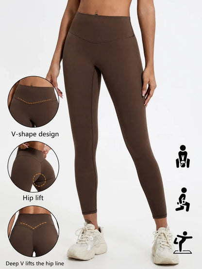 Damen Sport Leggings Hochbund V-Design Bauchkontrolle Yoga Fitness Hose