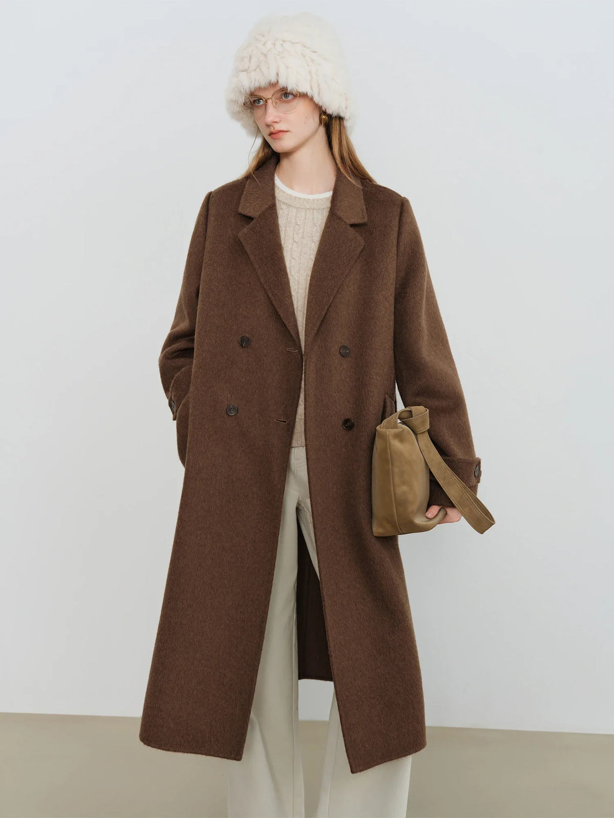 Damen Langer Doppelreiher Mantel mit Reverskragen - Eleganter Wintermantel