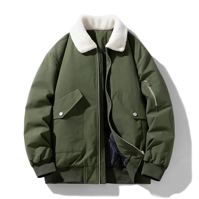 Herren Winterjacke mit Lammfellkragen – Modischer, warmer Freizeitmantel für kalte Tage