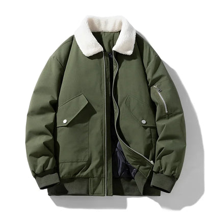 Herren Winterjacke mit Lammfellkragen – Modischer, warmer Freizeitmantel für kalte Tage