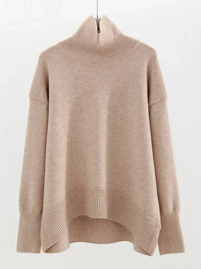 Damen Rollkragenpullover Oversize Strickpullover Lange Ärmel