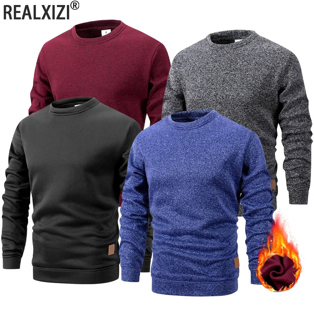 Herren Rundhals Pullover Langarm Sweatshirt Melange-Optik