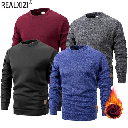 Herren Rundhals Pullover Langarm Sweatshirt Melange-Optik
