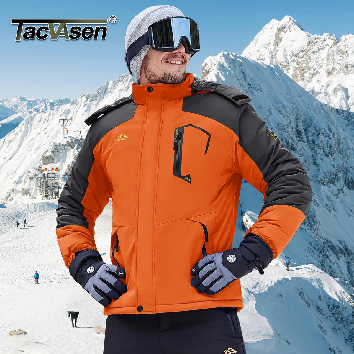 Herren Winterjacke Wasserdicht Skijacke mit Kapuze Outdoor Jacke Warm