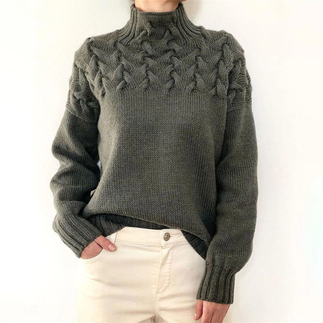 Damen Strickpullover mit Zopfmuster und Rollkragen – Modischer Winterpullover für stilvolle Outfits