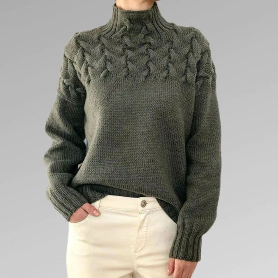 Damen Strickpullover mit Zopfmuster und Rollkragen – Modischer Winterpullover für stilvolle Outfits