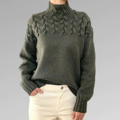 Damen Strickpullover mit Zopfmuster und Rollkragen – Modischer Winterpullover für stilvolle Outfits