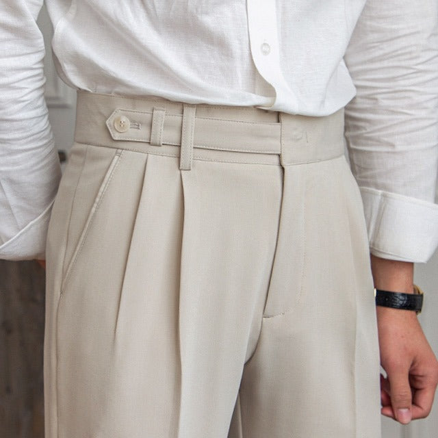 Herren Bundfaltenhose Beige Kurz Geschnitten Casual Business