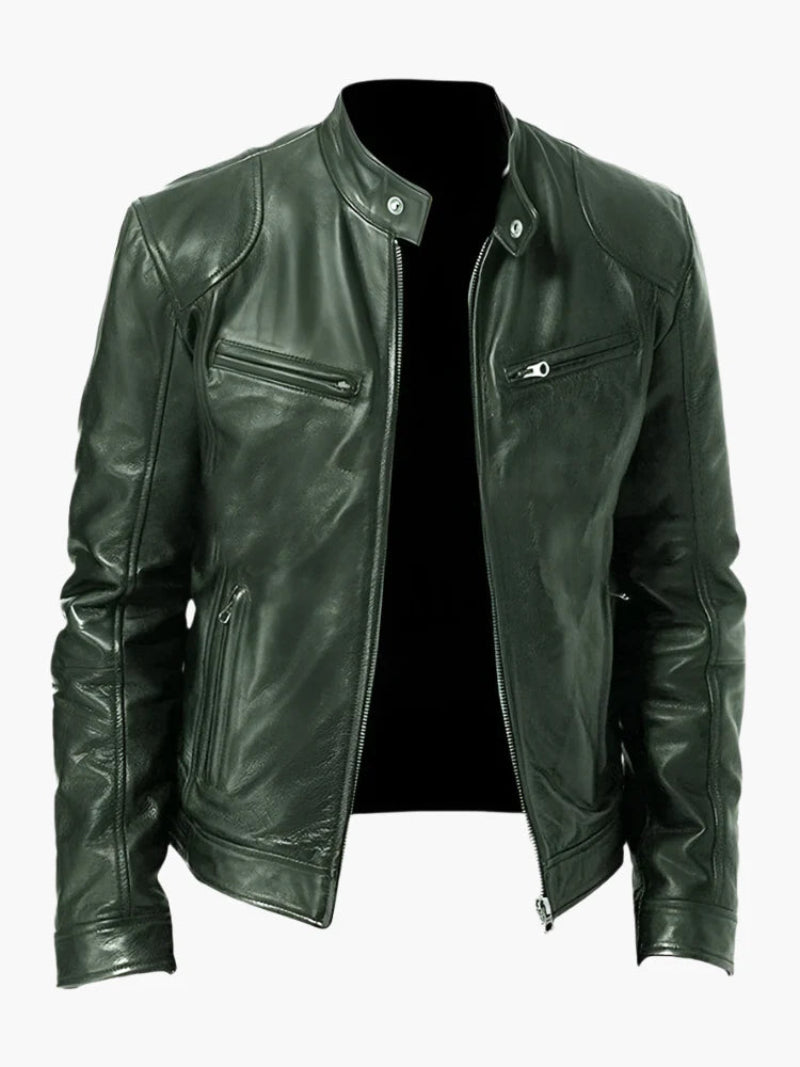 Herren Bikerjacke im Moto-Stil – Kurze Jacke mit Stehkragen & Reißverschlusstaschen