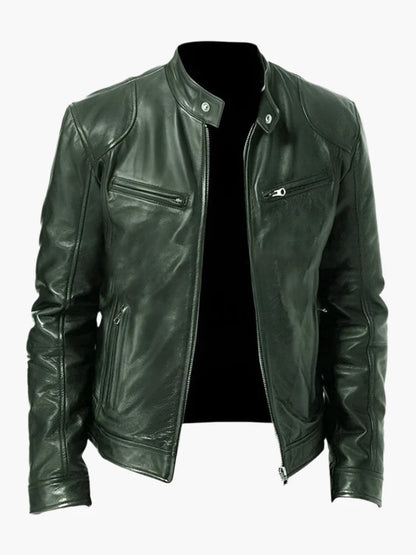 Herren Bikerjacke im Moto-Stil – Kurze Jacke mit Stehkragen & Reißverschlusstaschen