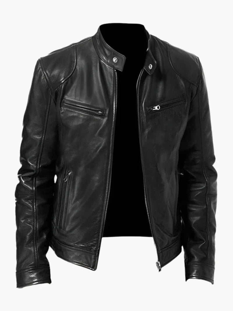 Herren Bikerjacke im Moto-Stil – Kurze Jacke mit Stehkragen & Reißverschlusstaschen