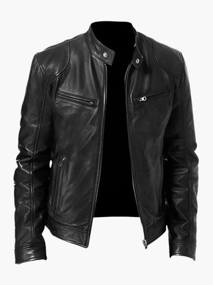 Herren Bikerjacke im Moto-Stil – Kurze Jacke mit Stehkragen & Reißverschlusstaschen