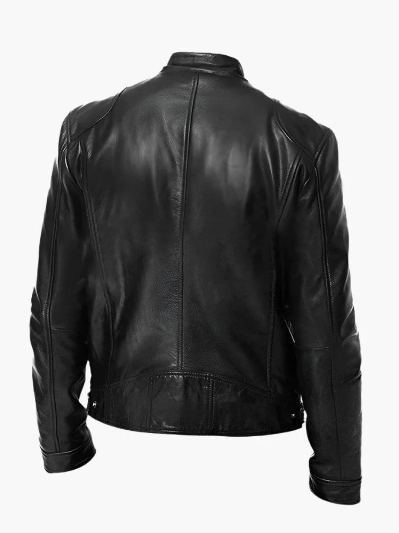 Herren Bikerjacke im Moto-Stil – Kurze Jacke mit Stehkragen & Reißverschlusstaschen