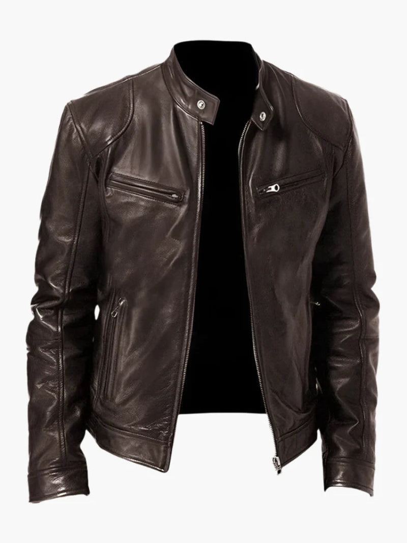 Herren Bikerjacke im Moto-Stil – Kurze Jacke mit Stehkragen & Reißverschlusstaschen
