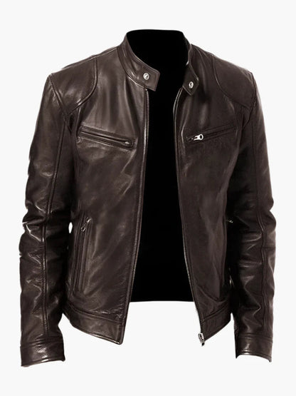 Herren Bikerjacke im Moto-Stil – Kurze Jacke mit Stehkragen & Reißverschlusstaschen