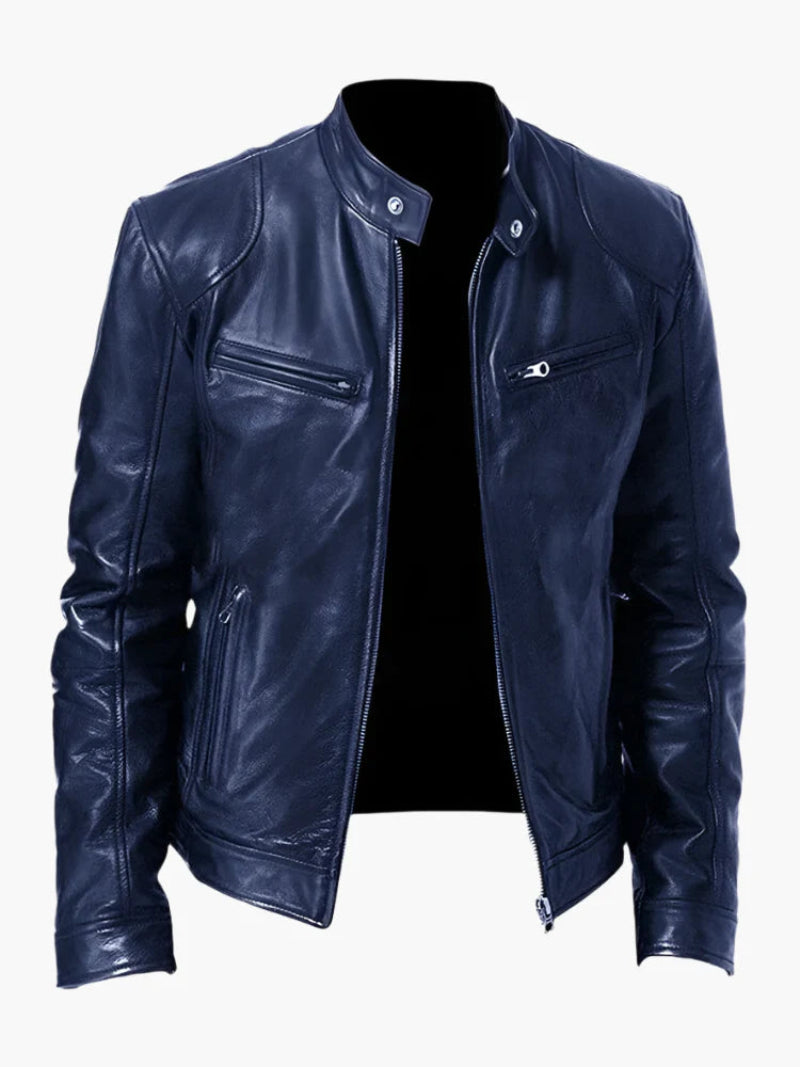 Herren Bikerjacke im Moto-Stil – Kurze Jacke mit Stehkragen & Reißverschlusstaschen