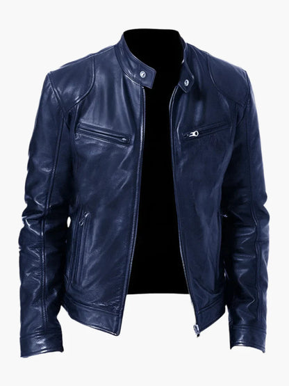 Herren Bikerjacke im Moto-Stil – Kurze Jacke mit Stehkragen & Reißverschlusstaschen