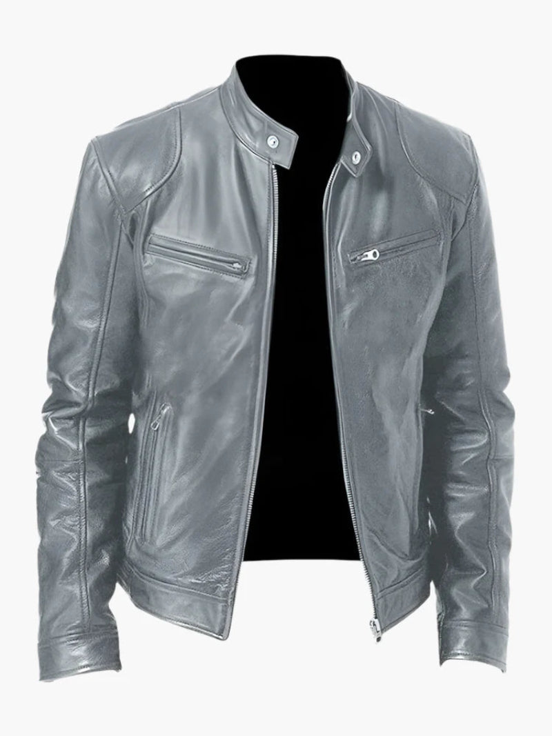 Herren Bikerjacke im Moto-Stil – Kurze Jacke mit Stehkragen & Reißverschlusstaschen