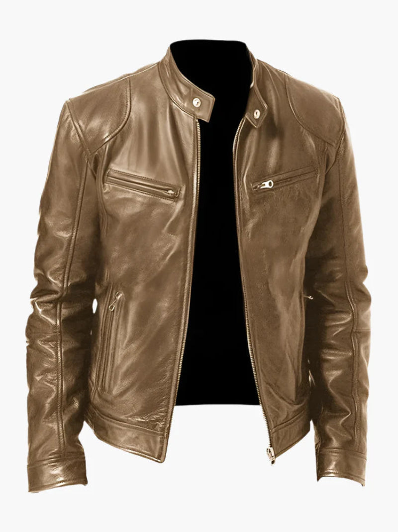 Herren Bikerjacke im Moto-Stil – Kurze Jacke mit Stehkragen & Reißverschlusstaschen