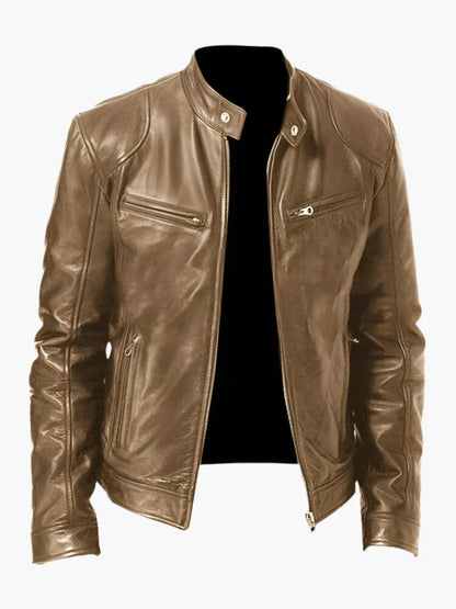 Herren Bikerjacke im Moto-Stil – Kurze Jacke mit Stehkragen & Reißverschlusstaschen