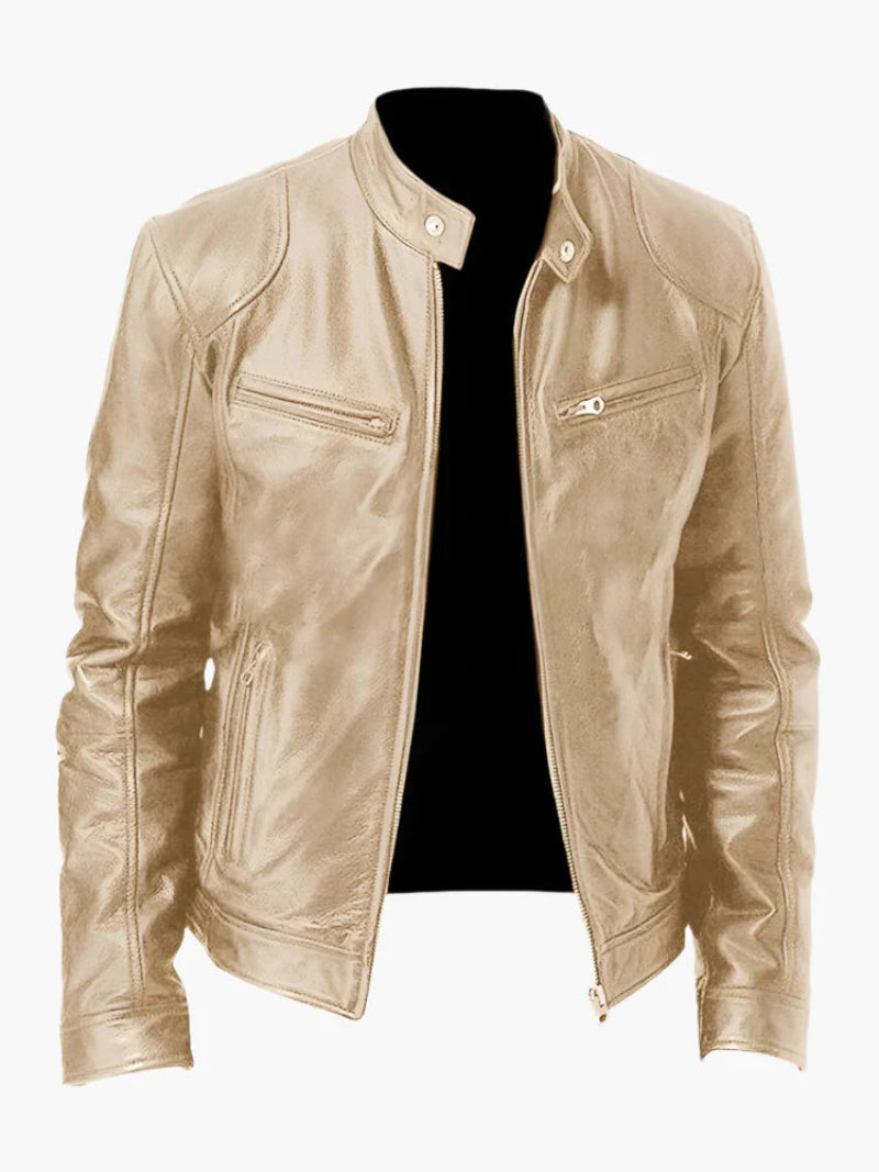 Herren Bikerjacke im Moto-Stil – Kurze Jacke mit Stehkragen & Reißverschlusstaschen
