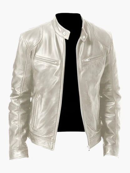 Herren Bikerjacke im Moto-Stil – Kurze Jacke mit Stehkragen & Reißverschlusstaschen