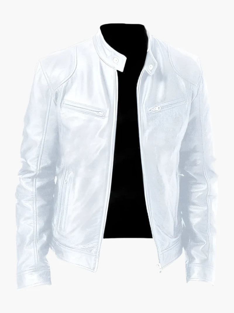 Herren Bikerjacke im Moto-Stil – Kurze Jacke mit Stehkragen & Reißverschlusstaschen