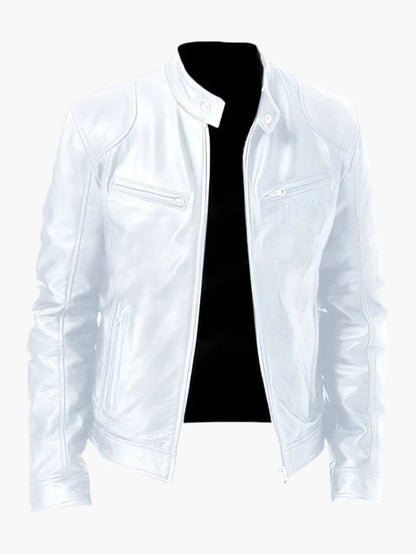 Herren Bikerjacke im Moto-Stil – Kurze Jacke mit Stehkragen & Reißverschlusstaschen