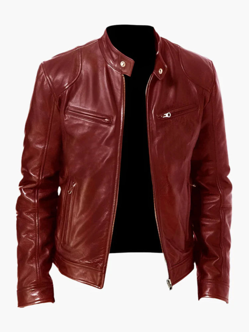 Herren Bikerjacke im Moto-Stil – Kurze Jacke mit Stehkragen & Reißverschlusstaschen