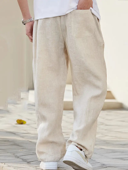 Herren Baggy Freizeithose Veganes Leinen Lockerer Schnitt – Modisch & Bequem für Alltag und Freizeit