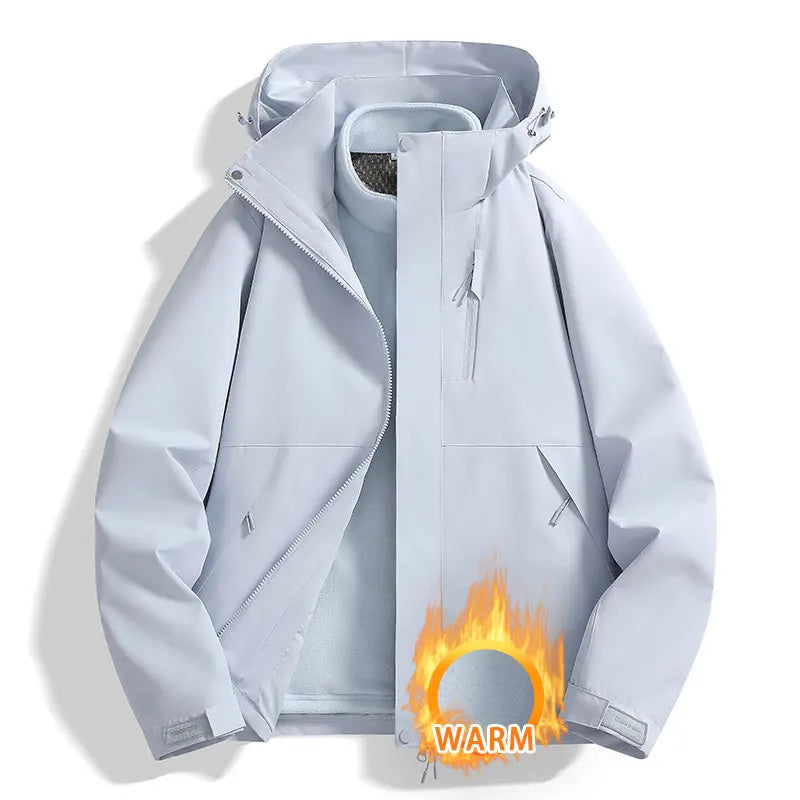 Unisex Outdoor Jacke mit Kapuze und Reißverschluss, warm gefüttert
