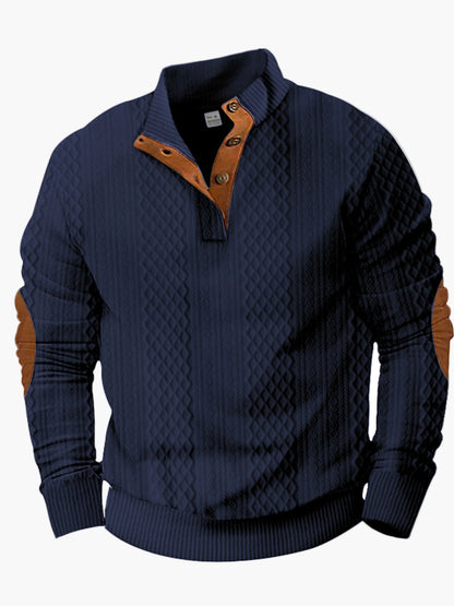 Herren Strickpullover im Vintage-Stil mit Knopfleiste und Ellbogenpatches – Perfekt für Freizeit und Alltag