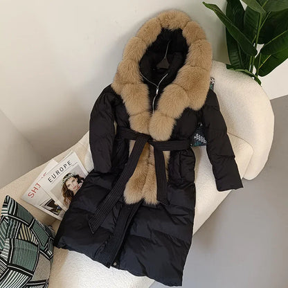Damen Winter Steppmantel mit Kapuze und Kunstfellbesatz