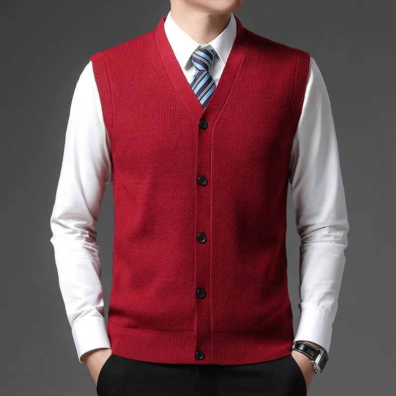 Herren Cardigan Weste V-Ausschnitt Knopfleiste Rippstrick Optik Einfarbig